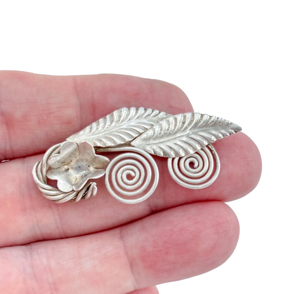 Vintage Raff Sterling Silver 925 Feather Spiral Brooch
